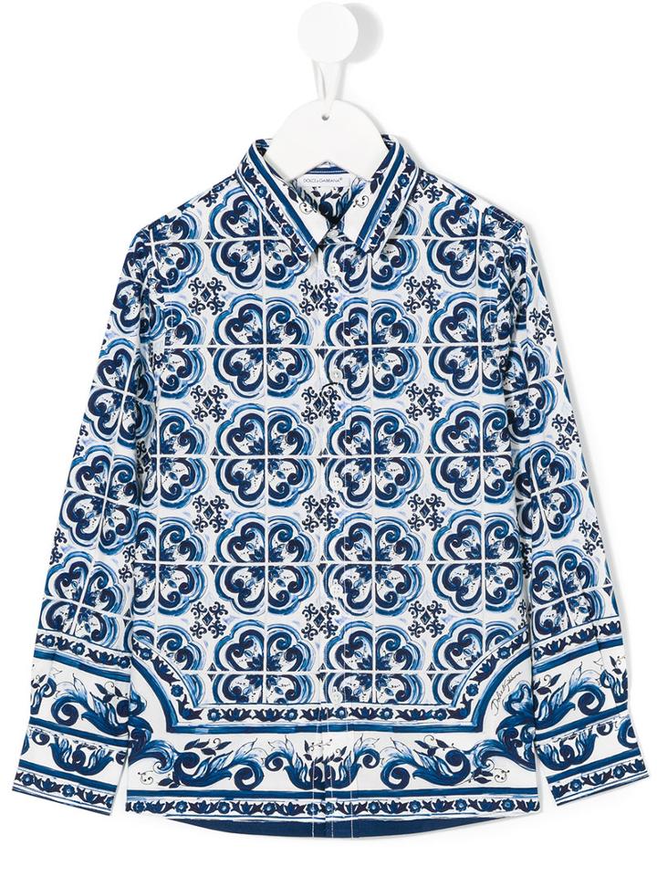Dolce & Gabbana Kids - Majolica Print Shirt - Kids - Cotton - 4 Yrs, Blue