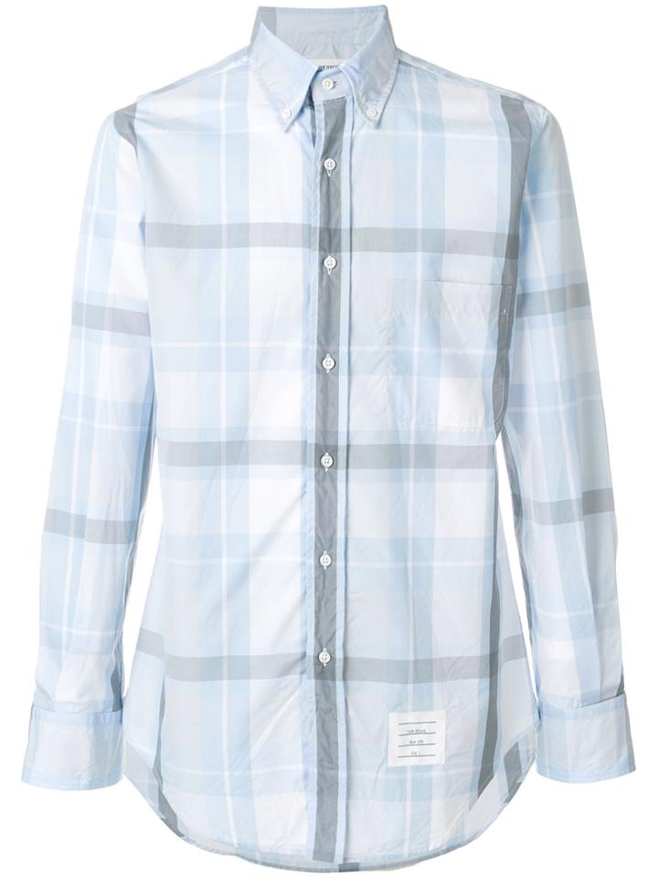 Thom Browne Long Sleeve Button Down Shirt In Large Blue And Grey Check