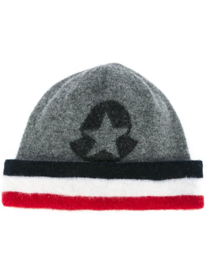 Moncler Logo Print Hat, Men's, Grey, Virgin Wool