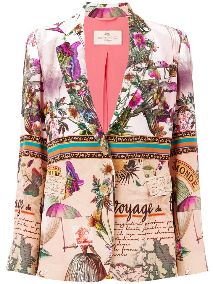 Etro Nature Print Blazer, Women's, Size: 44, Pink/purple, Silk/acetate
