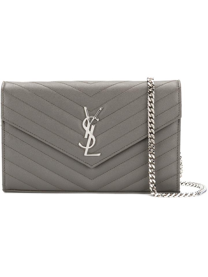 Saint Laurent Monogram Envelope Chain Wallet - Grey