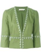Tory Burch Embellished Jacket, Women's, Size: 8, Green, Cotton/linen/flax/polyester/viscose