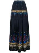 Sacai Tribal Lace Printed Maxi Skirt, Women's, Size: 1, Blue, Cupro/polyester/rayon