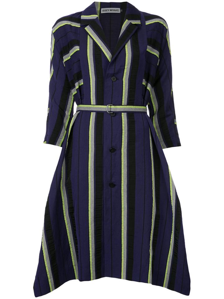 Issey Miyake Striped Flared Coat - Blue