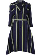 Issey Miyake Striped Flared Coat - Blue