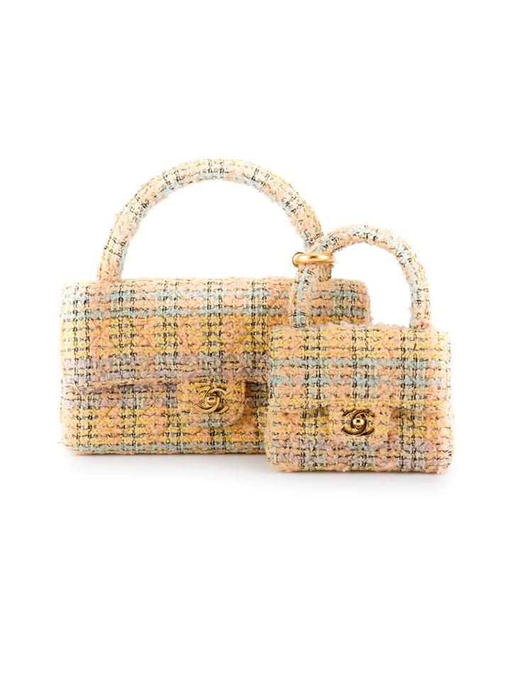 Chanel Vintage Set Of Two Tweed Totes, Women's, Yellow/orange