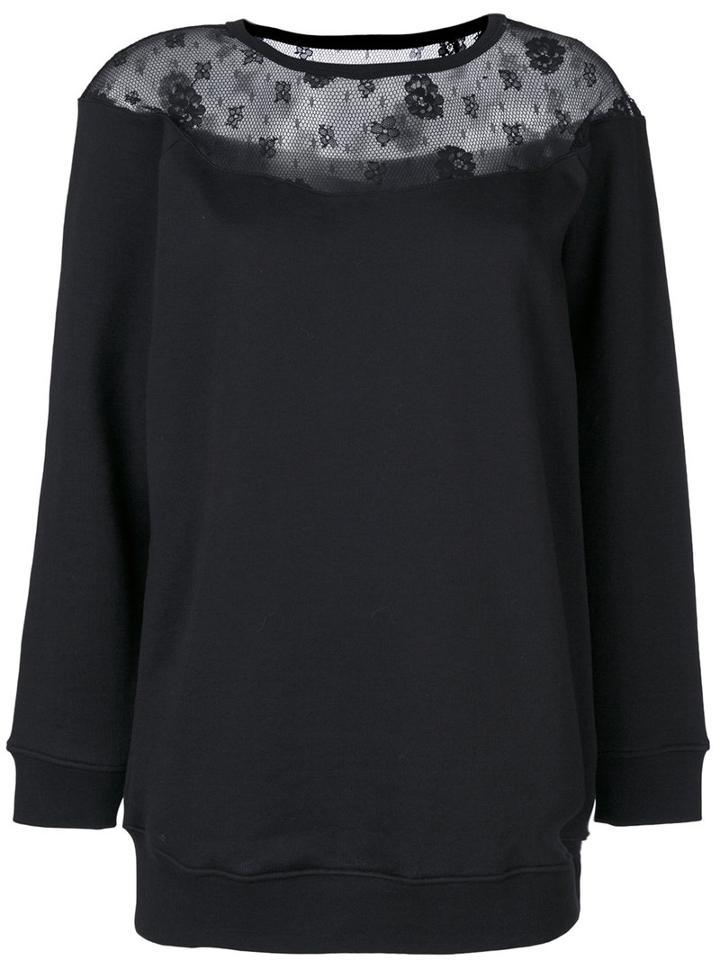 Red Valentino - Lace Trim Top - Women - Cotton/polyamide/polyester - S, Black, Cotton/polyamide/polyester