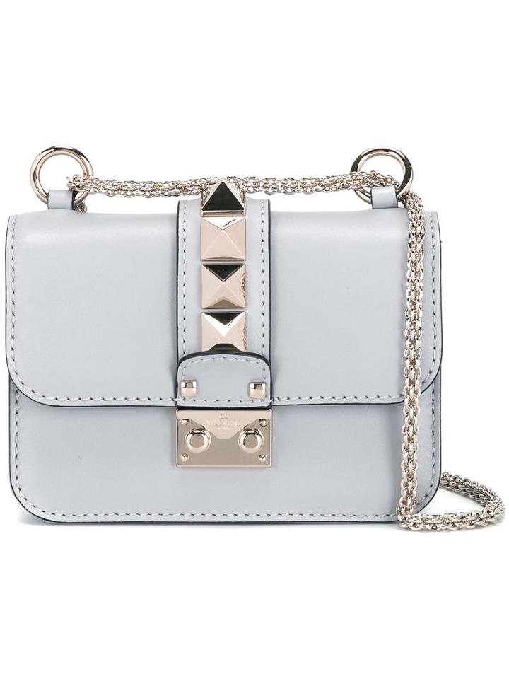 Valentino Valentino Garavani Glam Lock Shoulder Bag, Women's, Grey, Leather/cotton