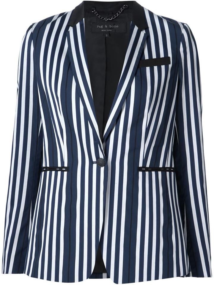 Rag & Bone Striped Blazer, Women's, Size: 0, Blue, Cotton