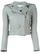Iro Cropped Biker Jacket, Women's, Size: 38, Grey, Lamb Skin/rayon
