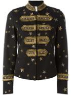 Valentino Star Embroidered Band Jacket, Women's, Size: 44, Black, Cotton/silk/polyester