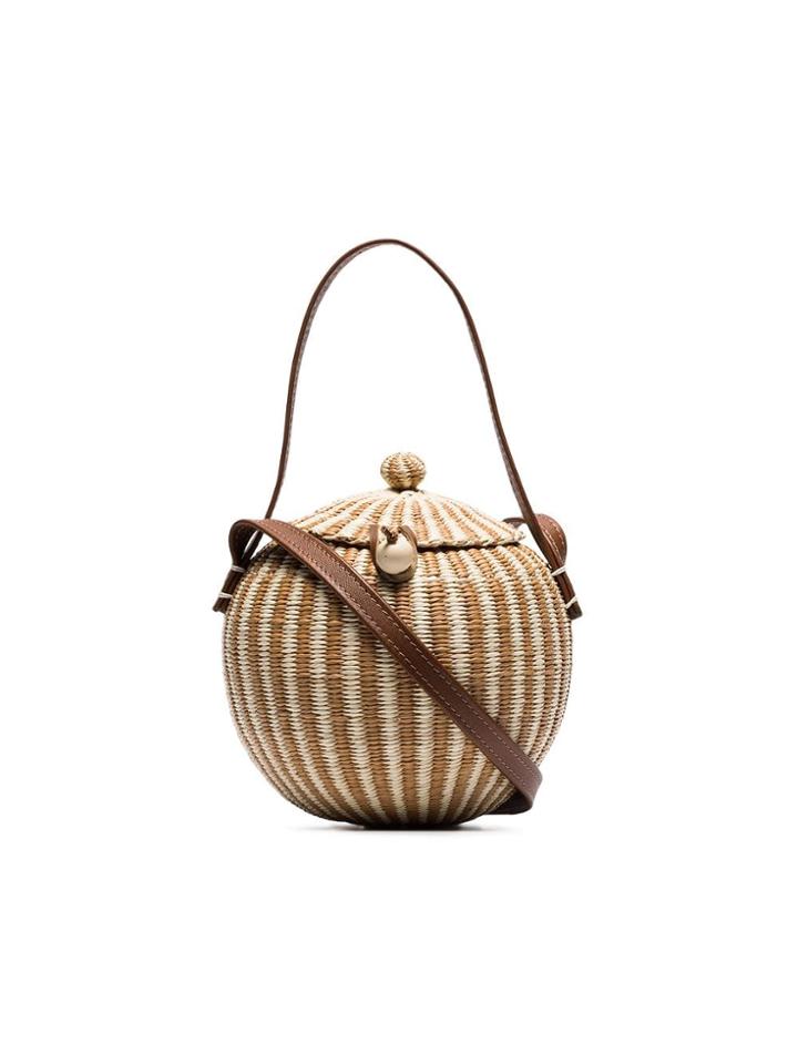 Sensi Studio Brown Coco Straw And Leather Bag