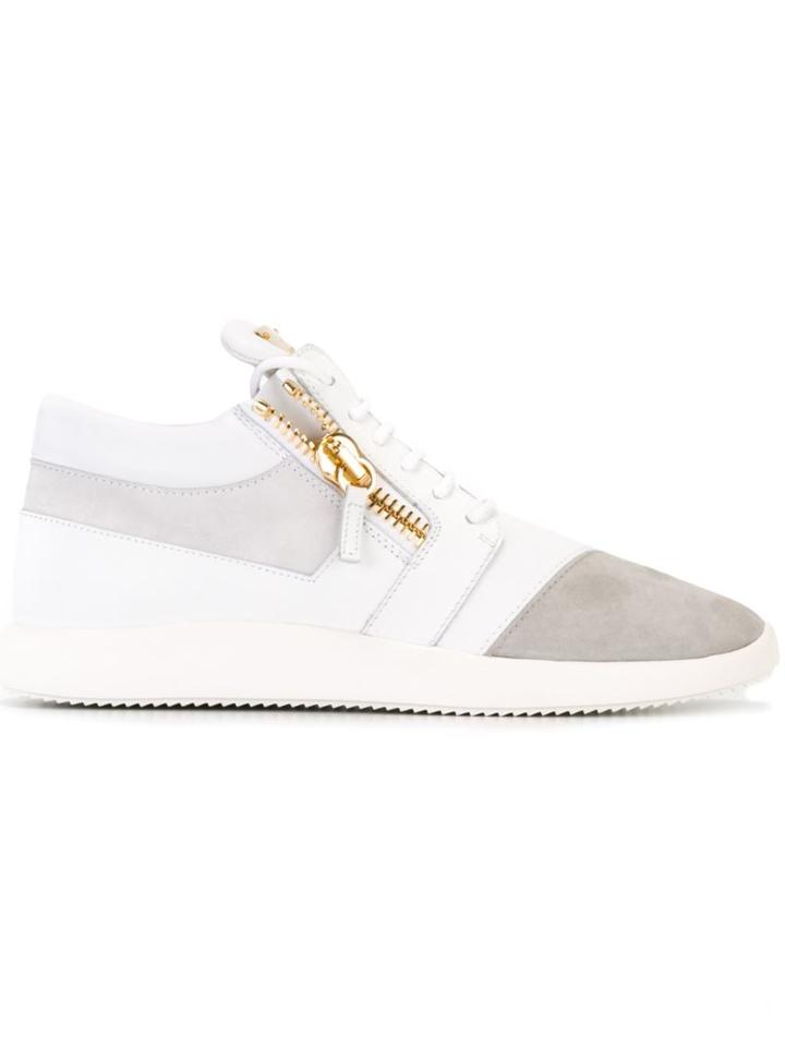 Giuseppe Zanotti Design Runner Mid-top Sneakers, Men's, Size: 39, White, Leather/rubber/calf Leather/calf Suede