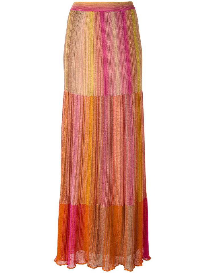 M Missoni - Long Metallic Knit Stripe Skirt - Women - Polyamide/viscose/metal - 38, Women's, Yellow/orange, Polyamide/viscose/metal