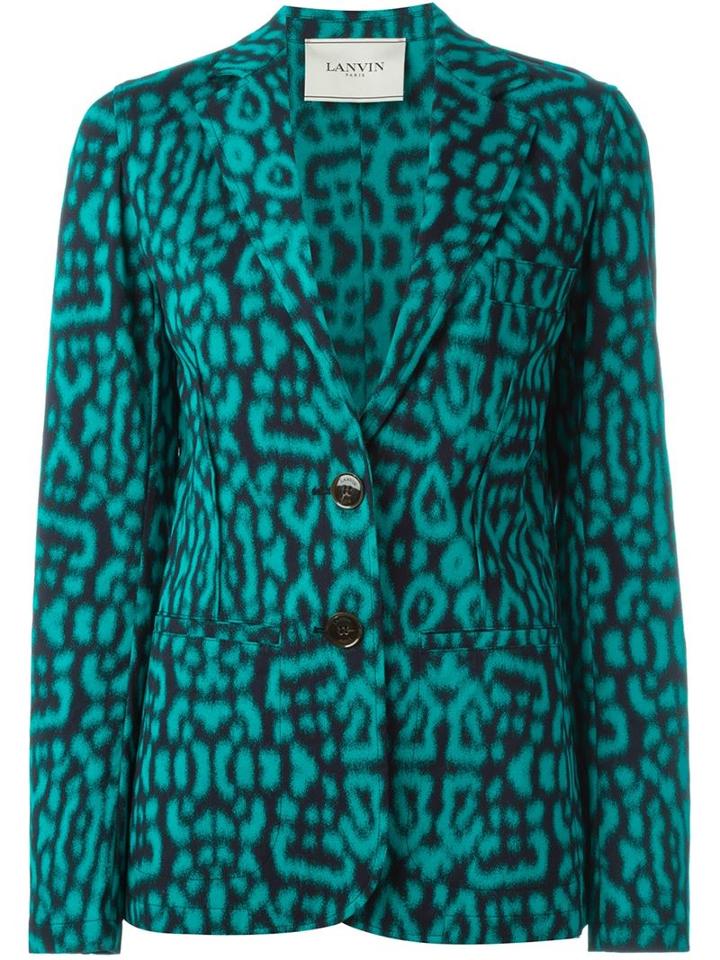 Lanvin Leopard Pattern Blazer, Women's, Size: 40, Blue, Cotton/polyamide/spandex/elastane