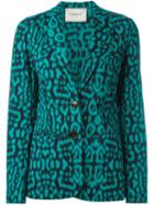Lanvin Leopard Pattern Blazer, Women's, Size: 40, Blue, Cotton/polyamide/spandex/elastane