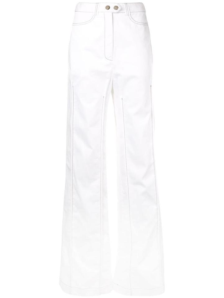 Ellery Contrast Stitching Wide Leg Trousers - White
