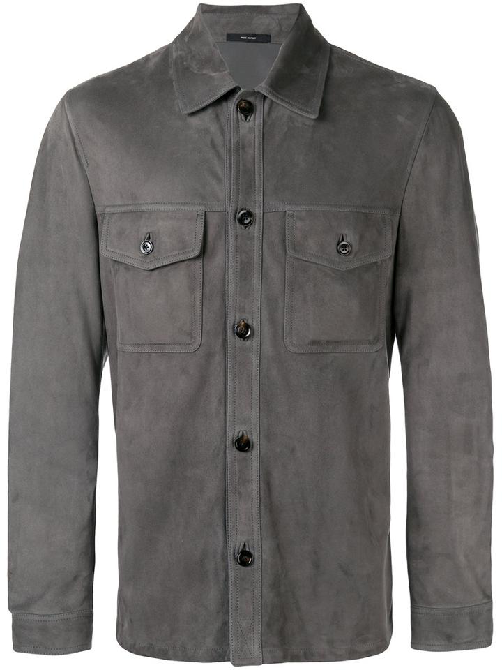 Tom Ford Button-up Shirt, Men's, Size: 50, Grey, Lamb Skin