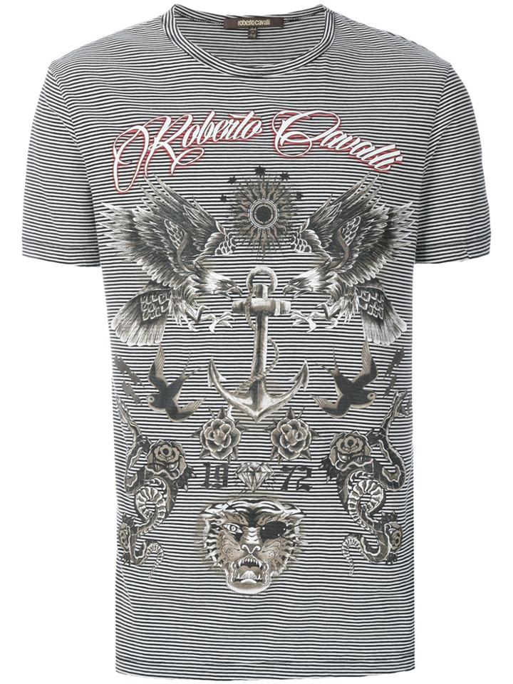 Roberto Cavalli Striped Eagle Print T-shirt - Multicolour