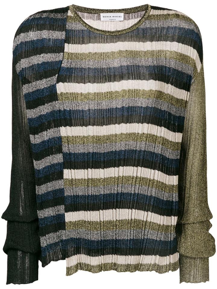 Sonia Rykiel Micro-pleat Striped Sweater - Metallic