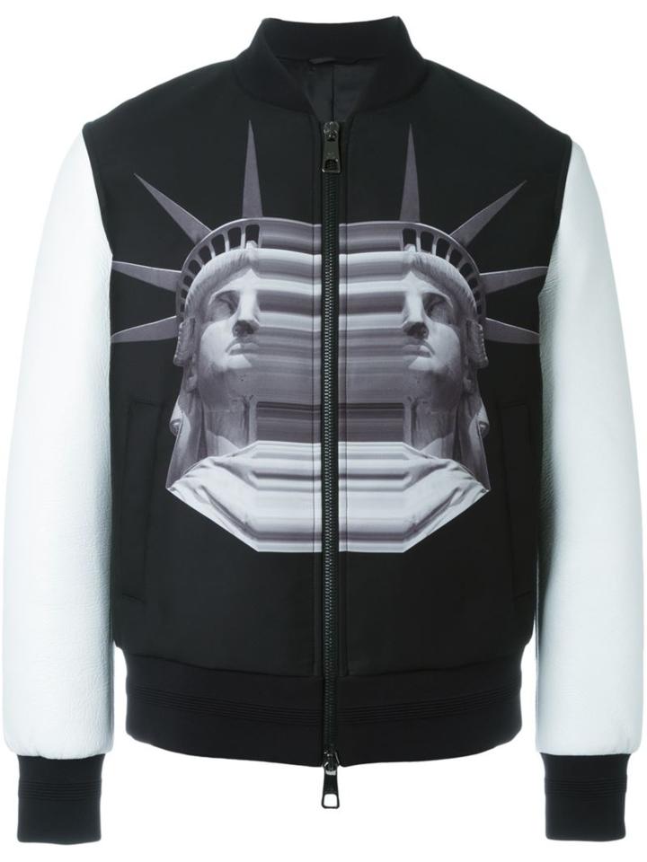 Neil Barrett Statue Print Bomber Jacket, Men's, Size: Small, Black, Lamb Skin/polyester/viscose