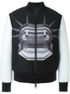 Neil Barrett Statue Print Bomber Jacket, Men's, Size: Small, Black, Lamb Skin/polyester/viscose