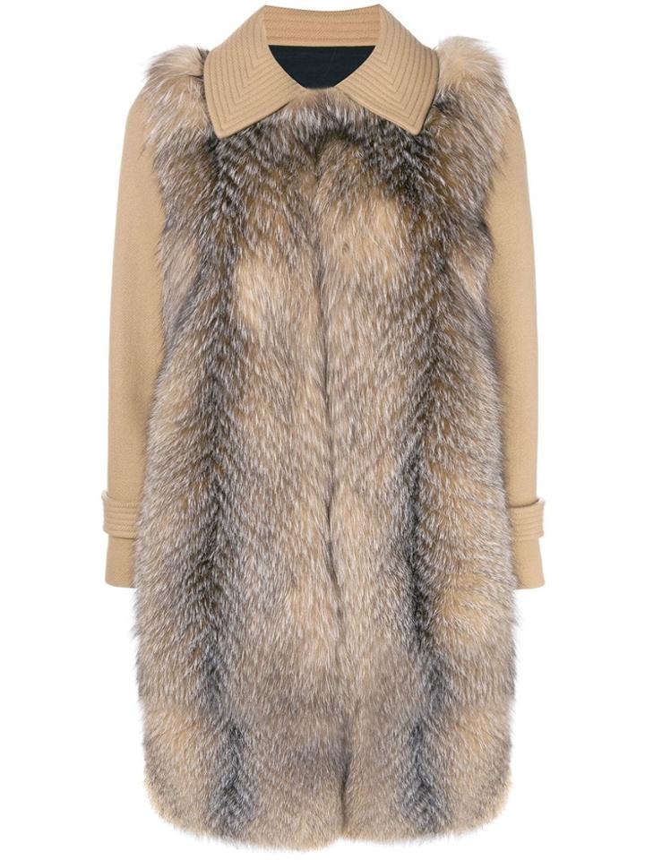 Blancha Mid-length Fur Coat - Nude & Neutrals