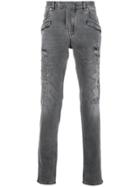 Balmain Distressed 7 Pocket Skinny Jeans - Grey