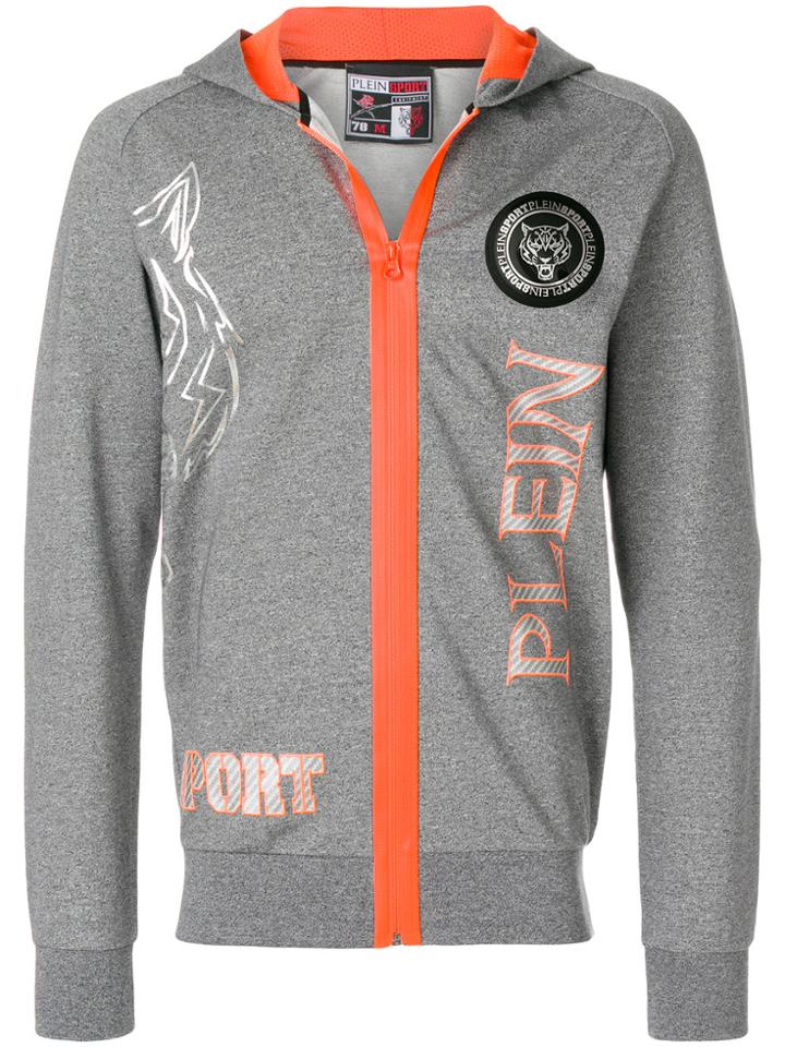 Plein Sport Neon Trim Zipped Hoodie - Grey