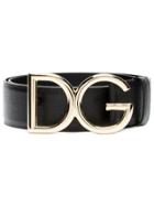 Dolce & Gabbana Black Dg Logo Pebbled Leather Belt