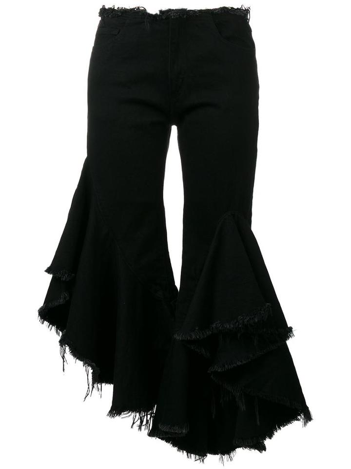 Marques'almeida Ruffle Cropped Jeans, Women's, Size: 6, Black, Cotton