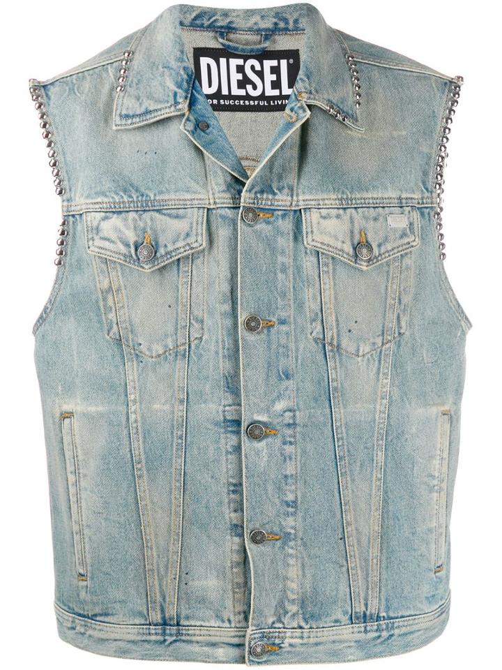 Diesel D-smak Studded Trucker Vest - Blue