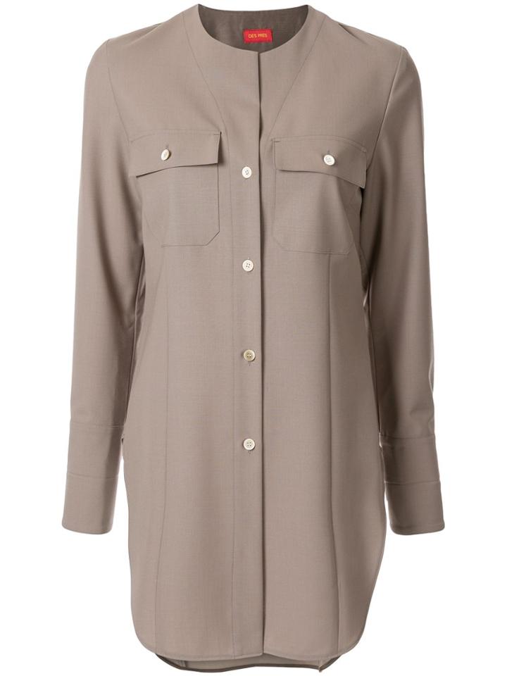 Des Prés Collarless Shirt - Green
