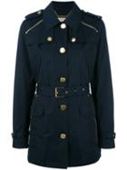 Michael Michael Kors Zipped Shoulder Coat, Size: Large, Blue, Cotton/polyester/spandex/elastane