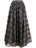Erdem Silk Check Flared Midi Skirt - Grey