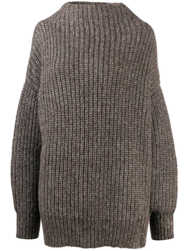 Oversized Funnel-neck Jumper - Brown