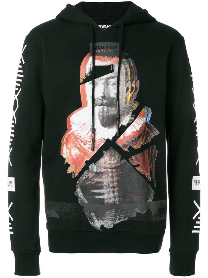 Newams Print Long-sleeve Hoodie - Black