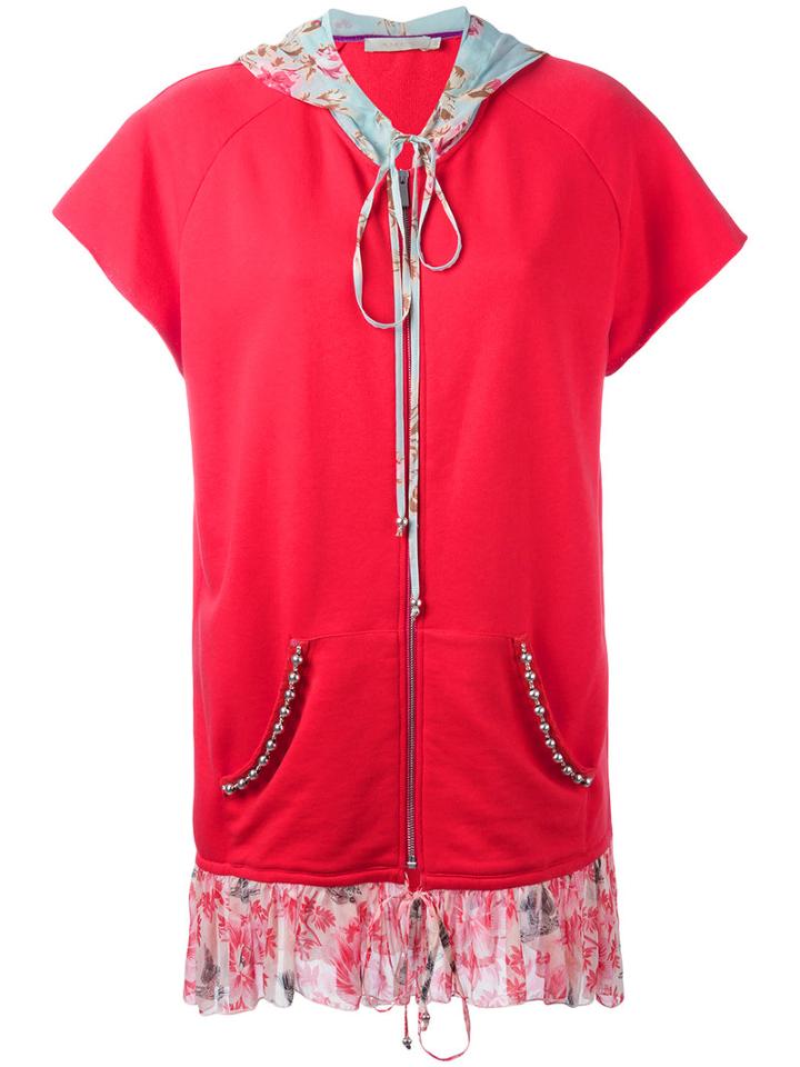 Amen Layered Shortsleeved Hoodie, Women's, Size: 38, Red, Cotton/silk/metal/glass
