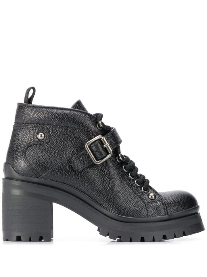 Miu Miu Buckled Mid-heel Boots - Black