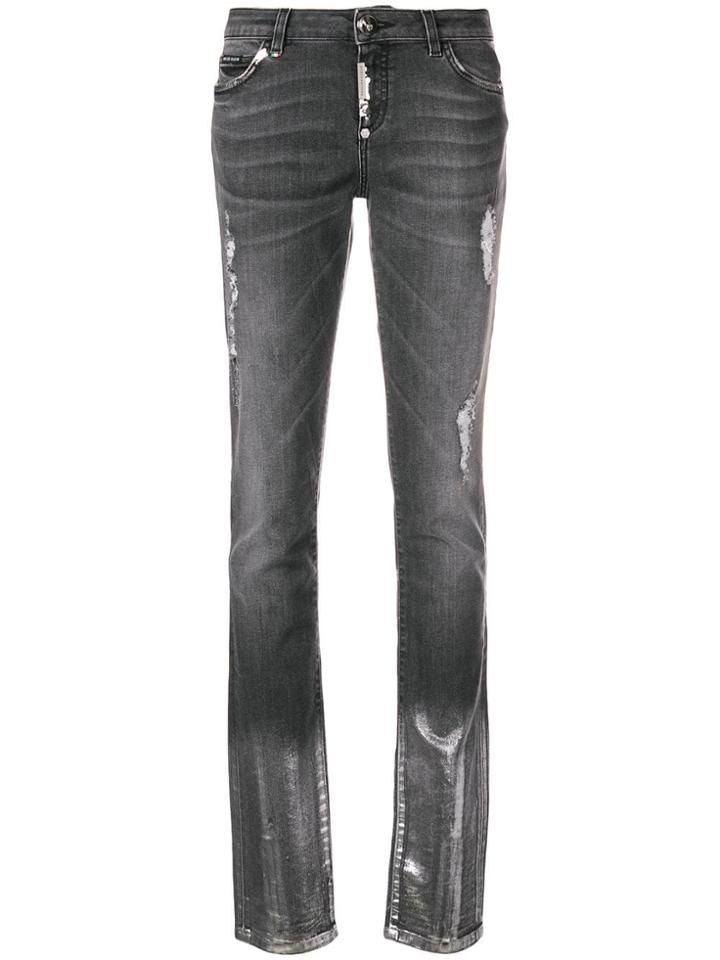 Philipp Plein Ripped Washed Slim Jeans - Grey