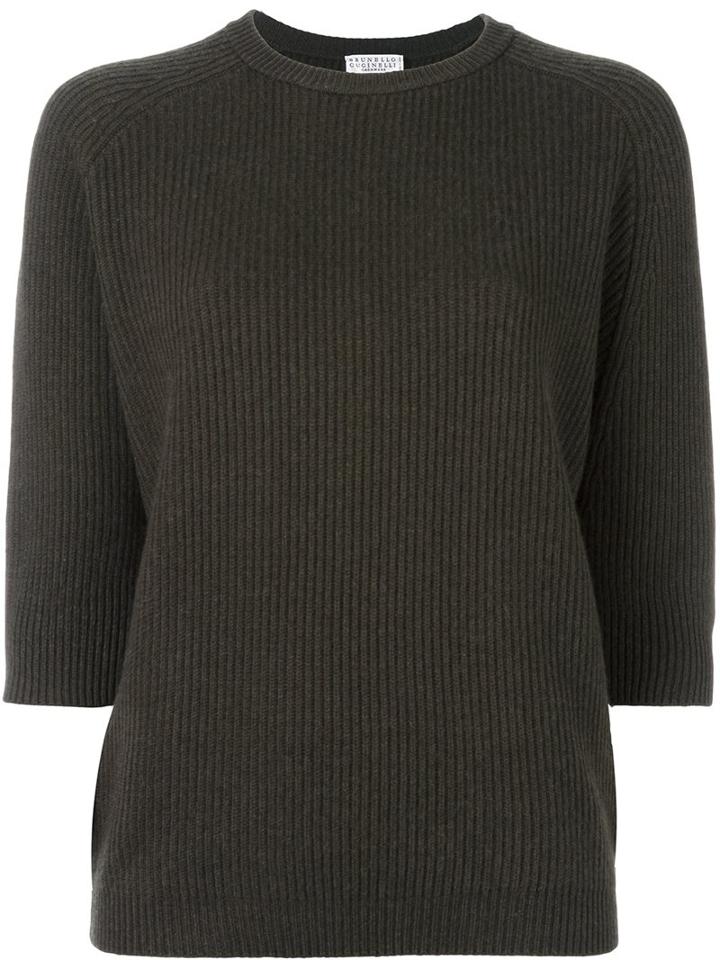 Brunello Cucinelli Three-quarter Sleeve Jumper, Women's, Size: Small, Green, Cashmere