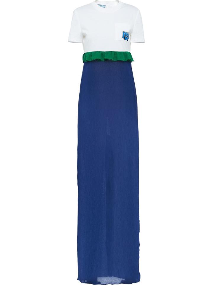 Prada Ruffled Trimming Long Dress - Blue