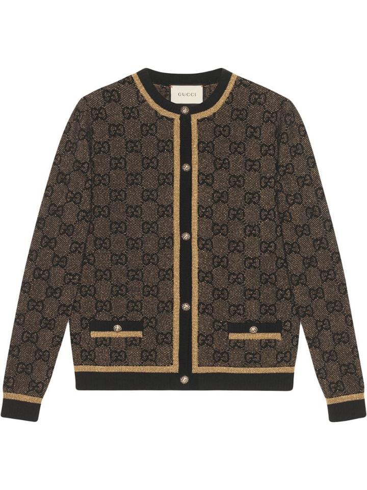 Gucci Gg Wool Cardigan With Lamé - Brown