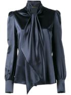 Saint Laurent Neck-tie Blouse, Women's, Size: 44, Blue, Silk