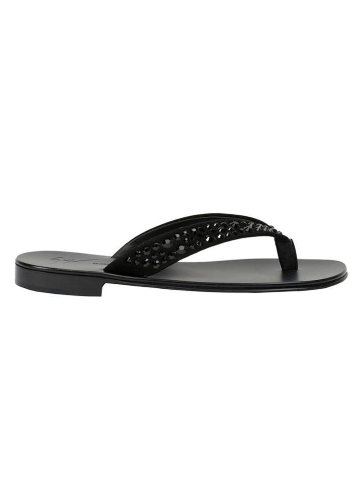 Giuseppe Zanotti Design Crystal Studded Flip Flops