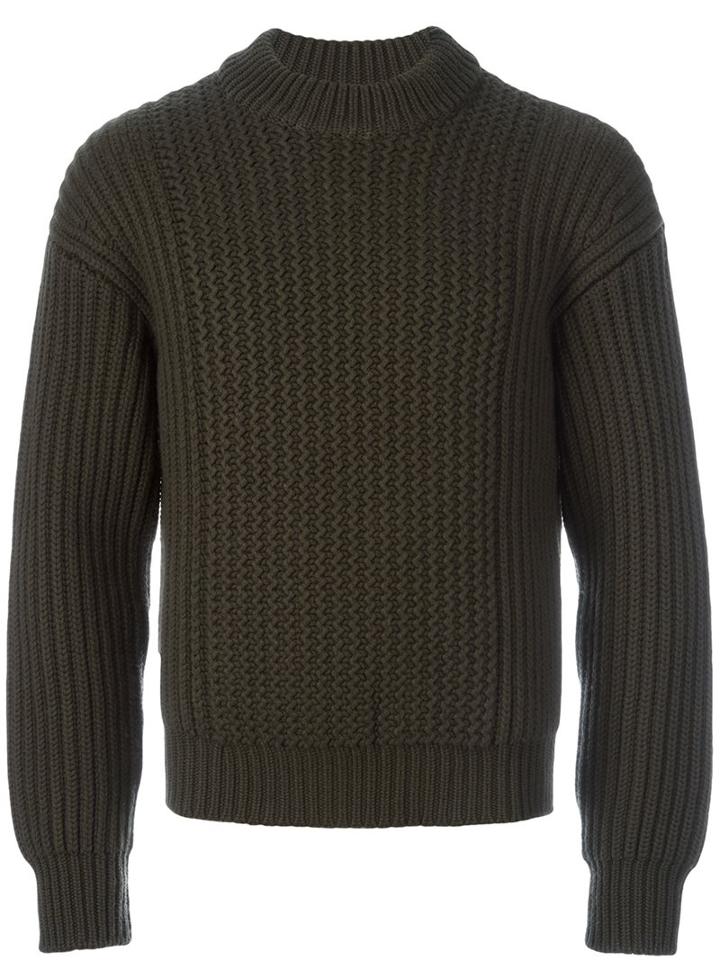 Jil Sander Ribbed Jumper, Men's, Size: 46, Green, Wool
