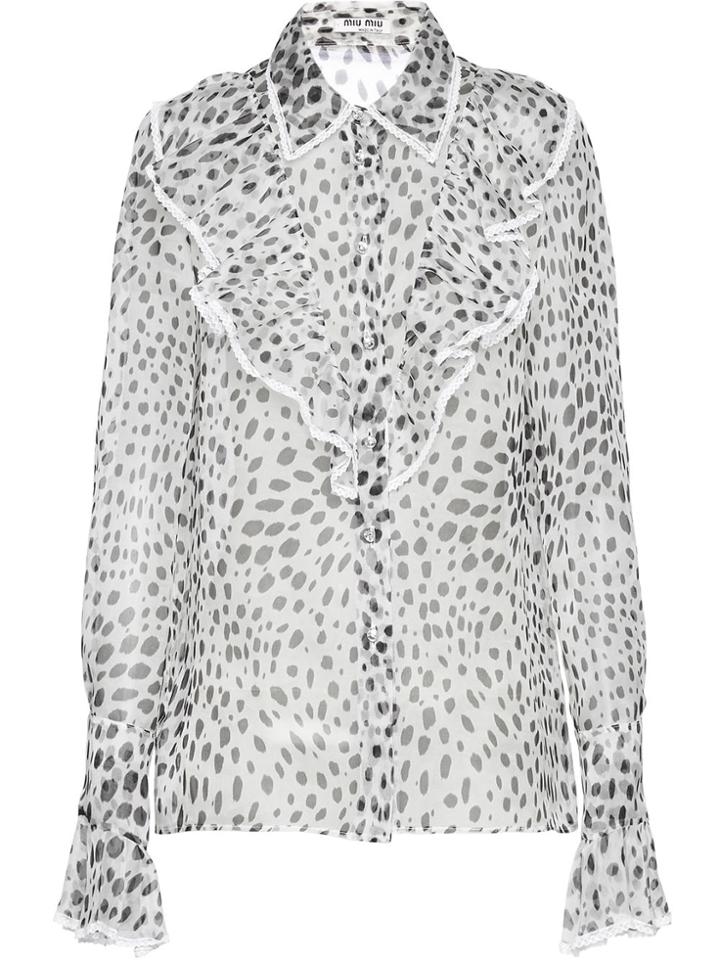 Miu Miu Dalmatian Print Sheer Blouse - White