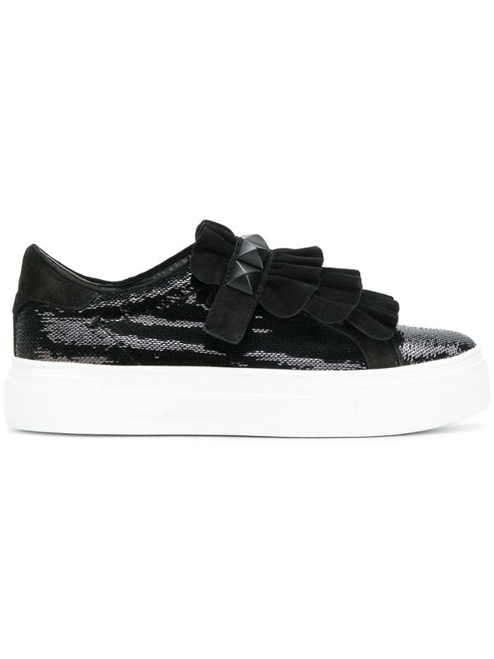 Kennel & Schmenger Sequin And Ruffle Trim Platform Sneakers - Black
