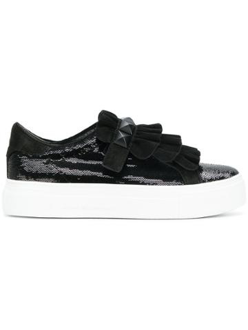 Kennel & Schmenger Sequin And Ruffle Trim Platform Sneakers - Black