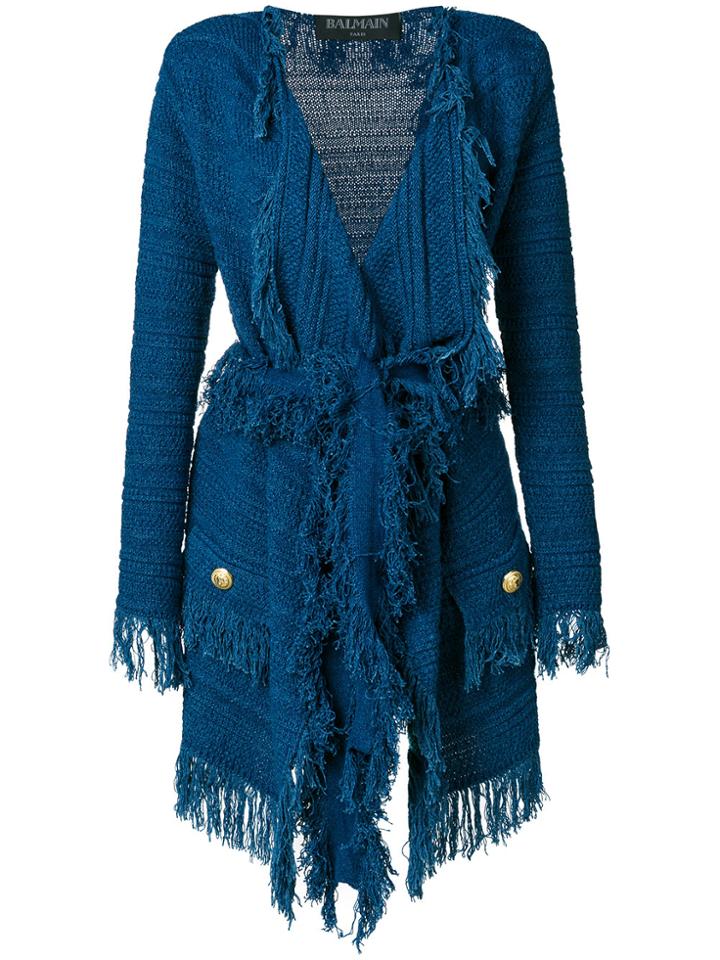 Balmain Fringed Cardi-coat - Blue